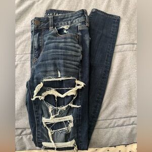 American Eagle Outfitters Dark Blue Distressed Skinny Jeans